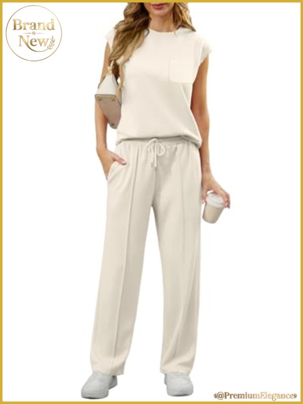 2 Piece Lounge Set Sleeveless Top Wide Leg Pants with Pockets